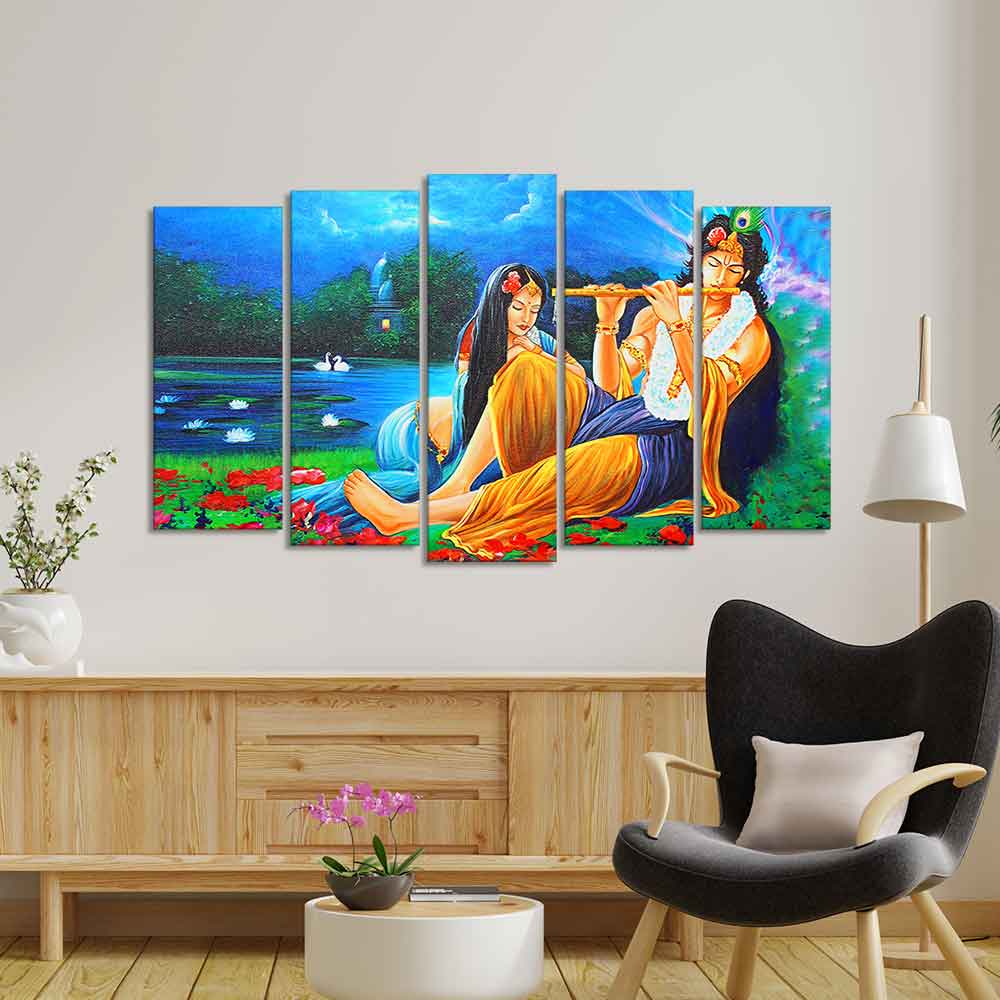 Radha Krishna Painting Set of Five Pieces Canvas Wall Painting