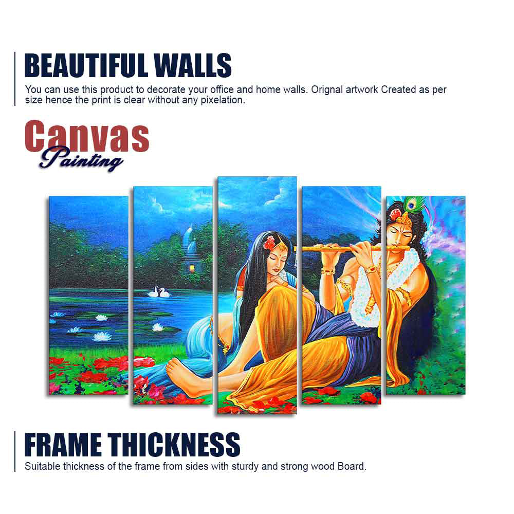 Radha Krishna Painting Set of Five Pieces Canvas Wall Painting