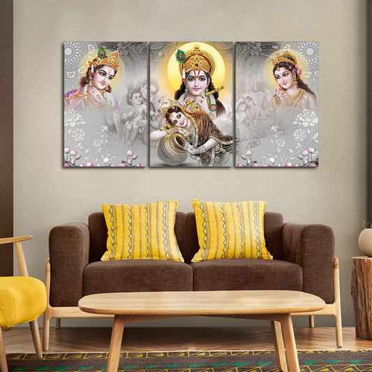 Radha Krishna Preumium Wall Painting of 3 Pieces