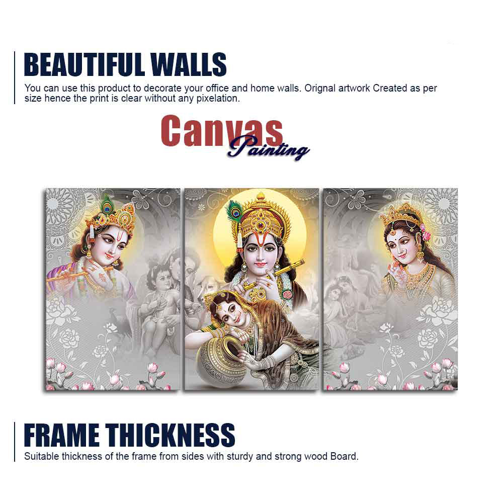 Radha Krishna Preumium Wall Painting of 3 Pieces