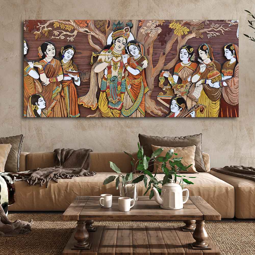 Radha Krishna Rasleela Large Canvas Wall Painting