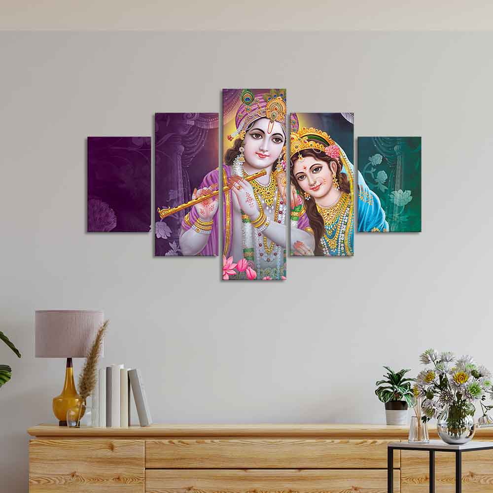 Radha Krishna Religious Wall Painting Set of Five