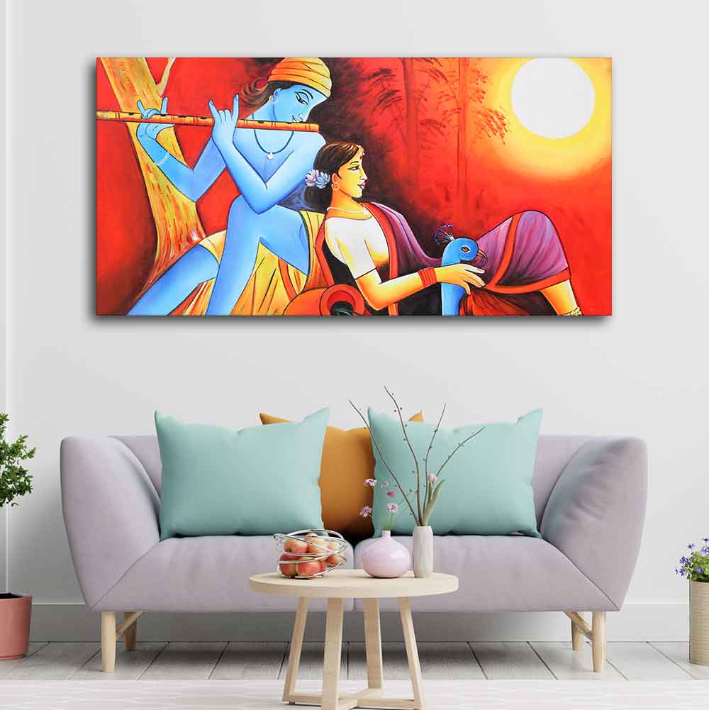 Radha Krishna With Flute Canvas Wall Painting