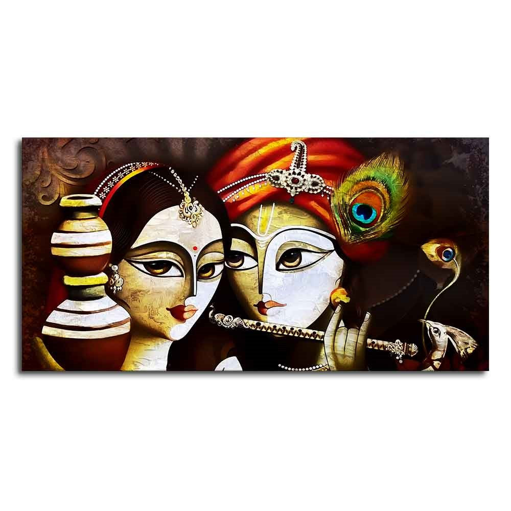 Radha Krishna With Flute Canvas Wall Painting