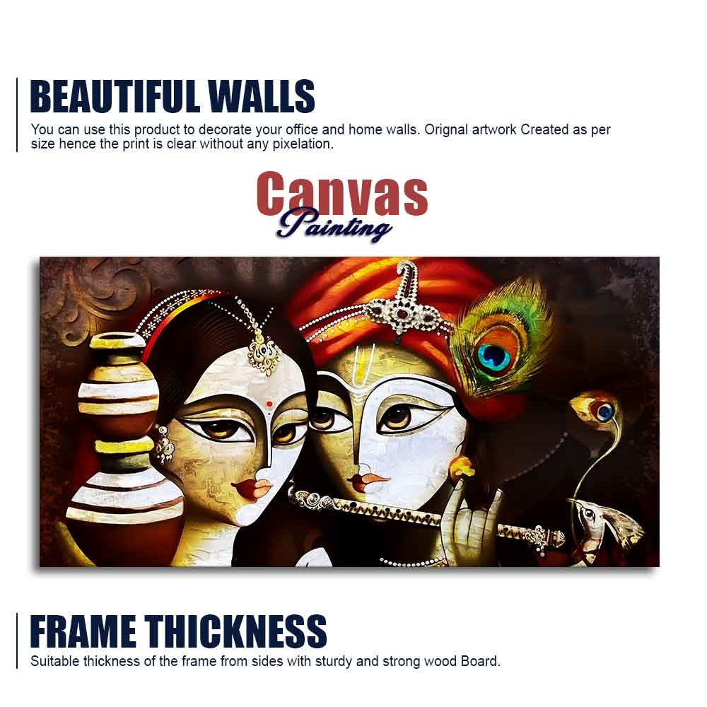 Radha Krishna With Flute Canvas Wall Painting