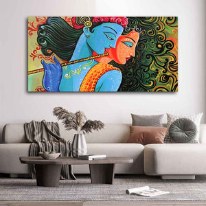 Radha Krishna with Flute Premium Wall Painting