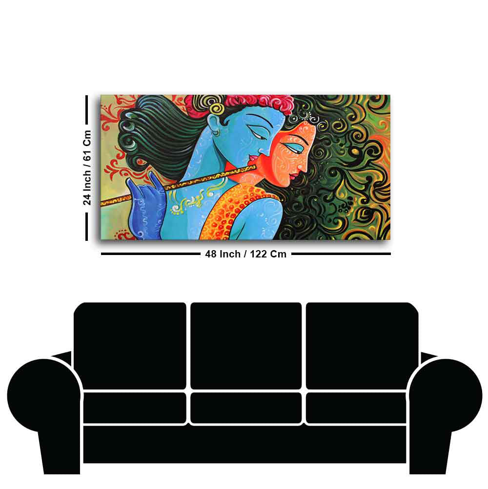 Radha Krishna with Flute Premium Wall Painting