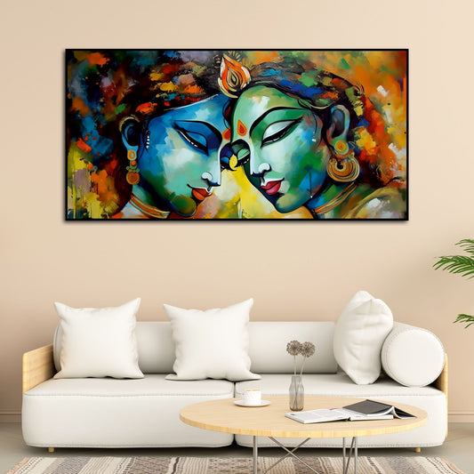 Radha Rani with Krishna Colorful Art Canvas Wall Painting