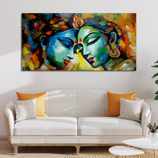 Radha Rani with Krishna Colorful Art Canvas Wall Painting