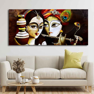 Radha Krishna With Flute Large Canvas Wall Painting