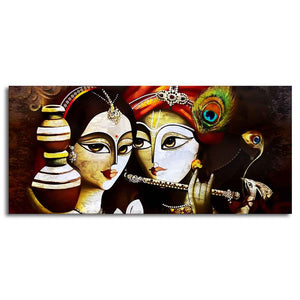 Radha Krishna With Flute Large Canvas Wall Painting