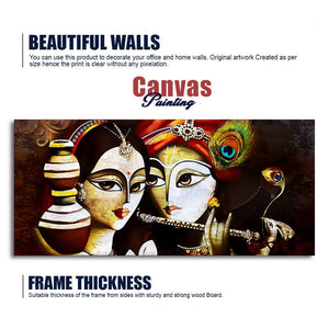 Radha Krishna With Flute Large Canvas Wall Painting