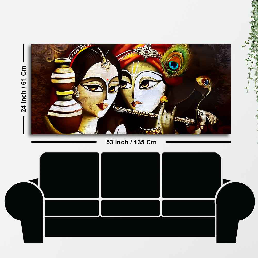 Radha Krishna With Flute Large Canvas Wall Painting