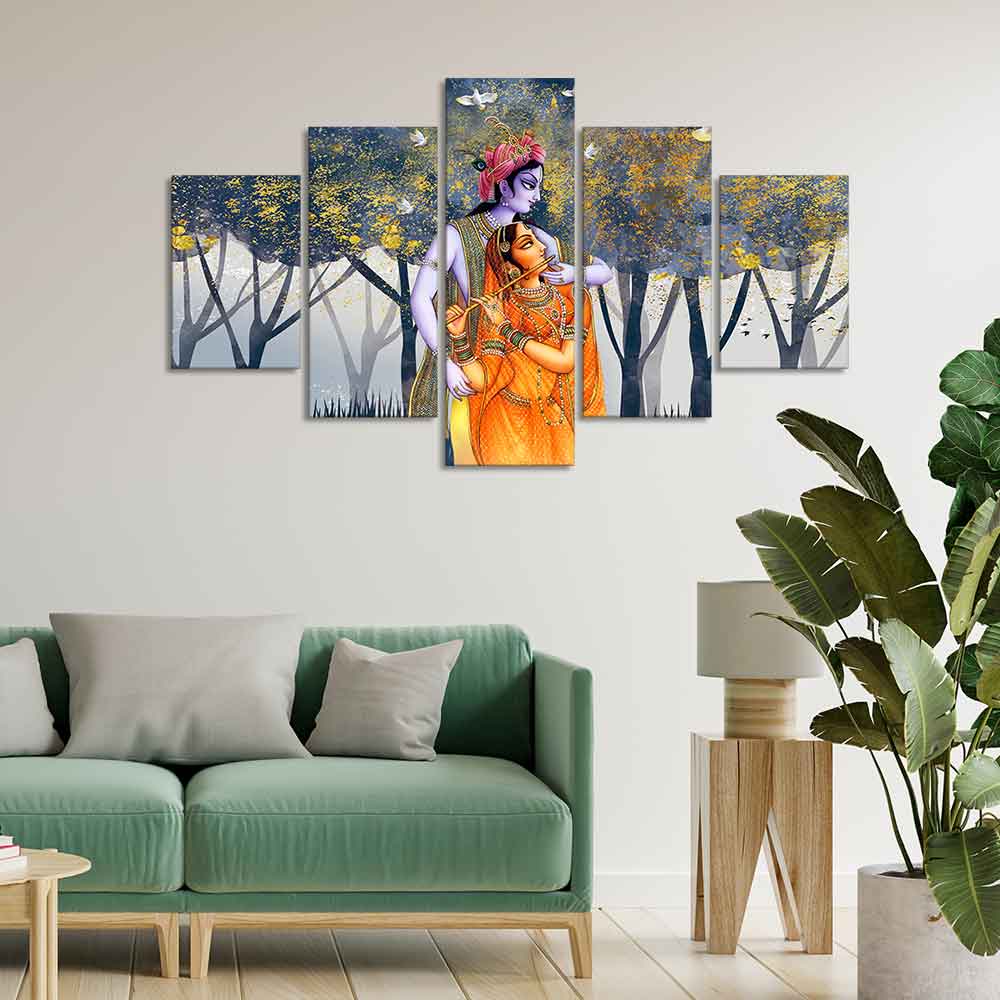 Radhe Krishna Canvas Wall Painting Set of Five