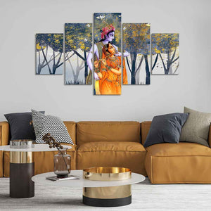 Radhe Krishna Canvas Wall Painting Set of Five