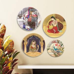 Ragini Patamanjari Mughal Art Wall Plates Painting Set of Four