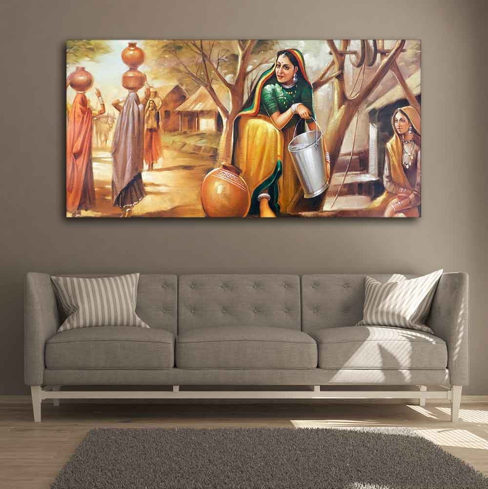 Rajasthani art Water Filling Women Wall Painting