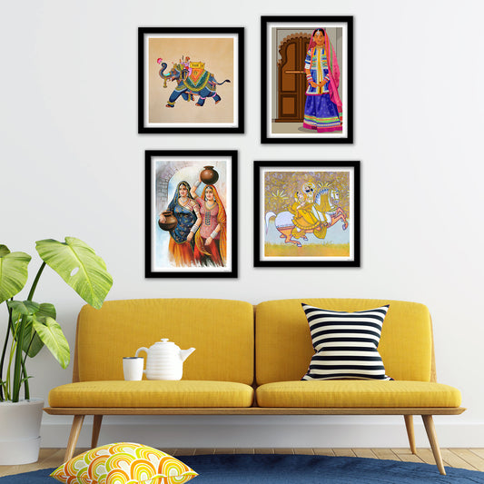 Rajasthani Women Art Premium Wall Frame Set of Four