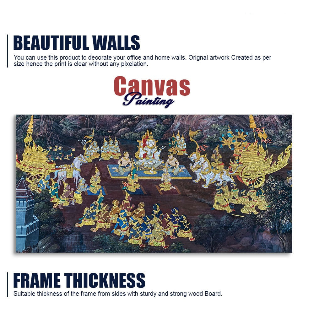 Ramayana Story at the Temple of Emerald Buddha Canvas Wall Painting