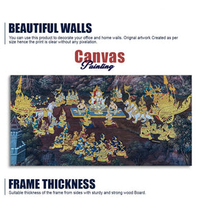 Ramayana Story at the Temple of Emerald Buddha Canvas Wall Painting