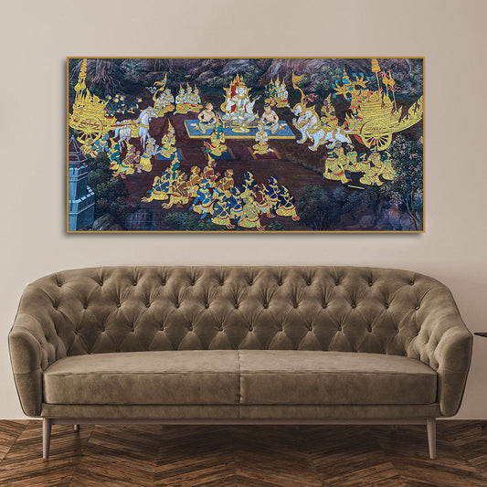 Ramayana Story at the Temple of Emerald Buddha Canvas Wall Painting