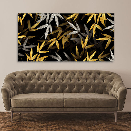 Realistic Golden Bamboo Leaves Canvas Wall Painting