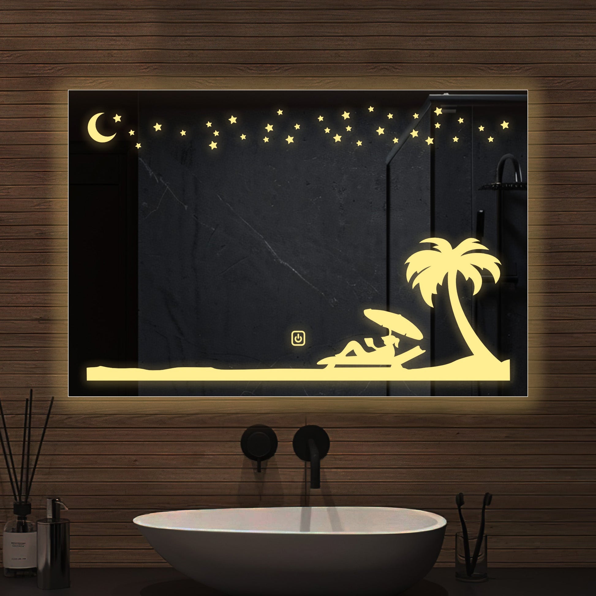 Rectangular Beautiful Beach Theme Based LED Bathroom Wall Mirror