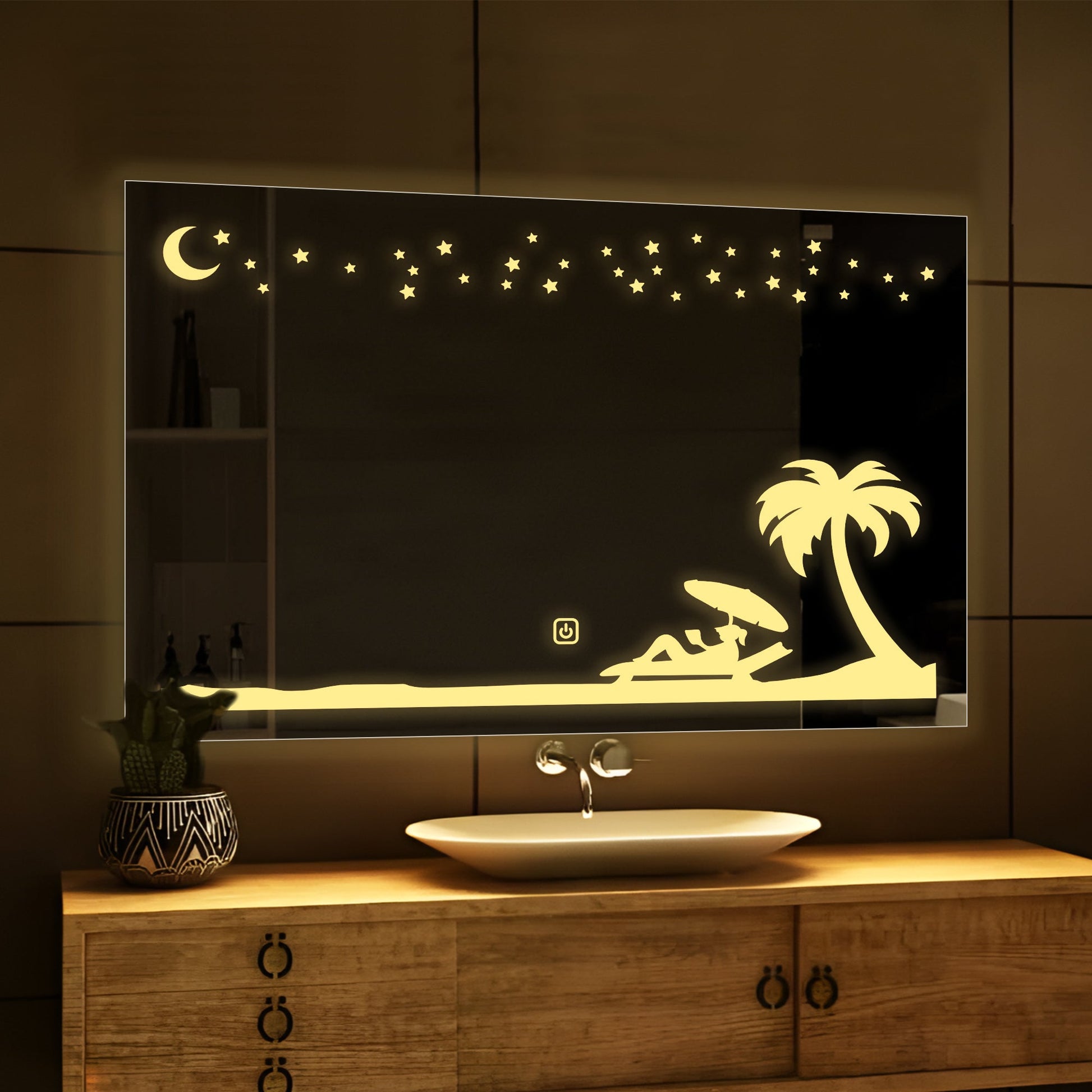 Rectangular Beautiful Beach Theme Based LED Bathroom Wall Mirror