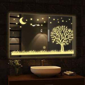 Rectangular Beautiful Moon Night Theme Based LED Bathroom Wall Mirror