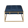 Rectangular Shaped Blue Velvet Ottoman with Golden Metal Finish
