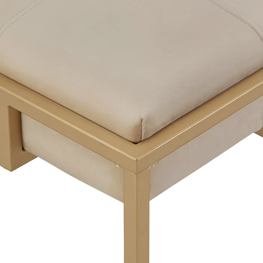 Rectangular Shaped Classic Velvet Ottoman with Golden Metal Finish