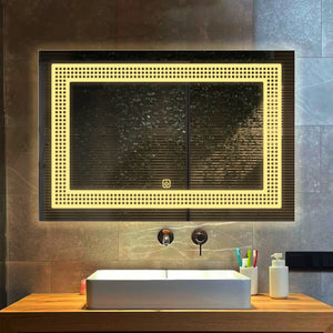 Rectangular Shaped Decorative Pattern LED Bathroom Wall Mirror