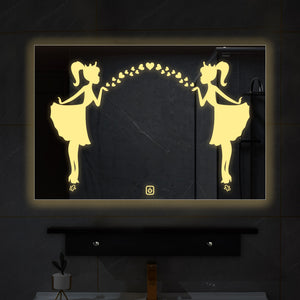 Rectangular Shaped Fairy Girl Design LED Bathroom Wall Mirror