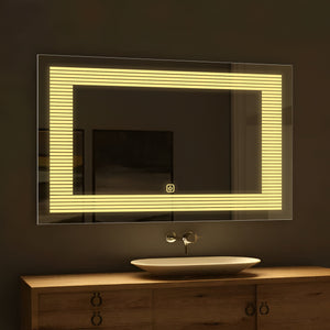 Rectangular Shaped Line Art Pattern LED Bathroom Wall Mirror