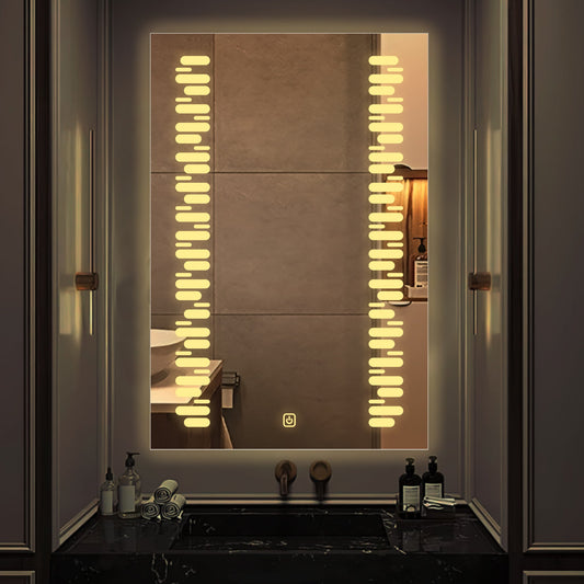 Rectangular Shaped Minimalistic Textured Art LED Bathroom Wall Mirror