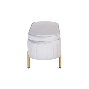 Rectangular Shaped White Velvet Storage Ottoman with Golden Metal Finish