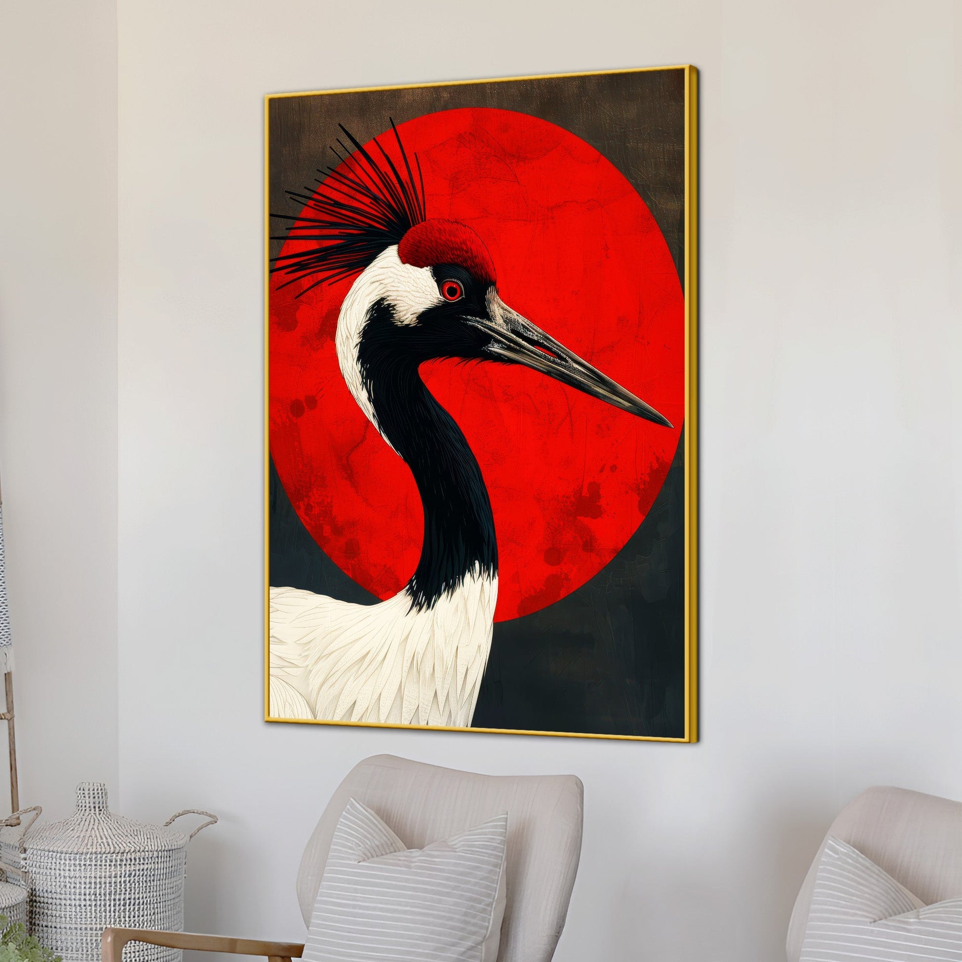 Red Crowned Crane Cotton Canvas Wall Painting