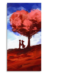 Red Love Heart Tree with Couple Premium Canvas Wall Painting