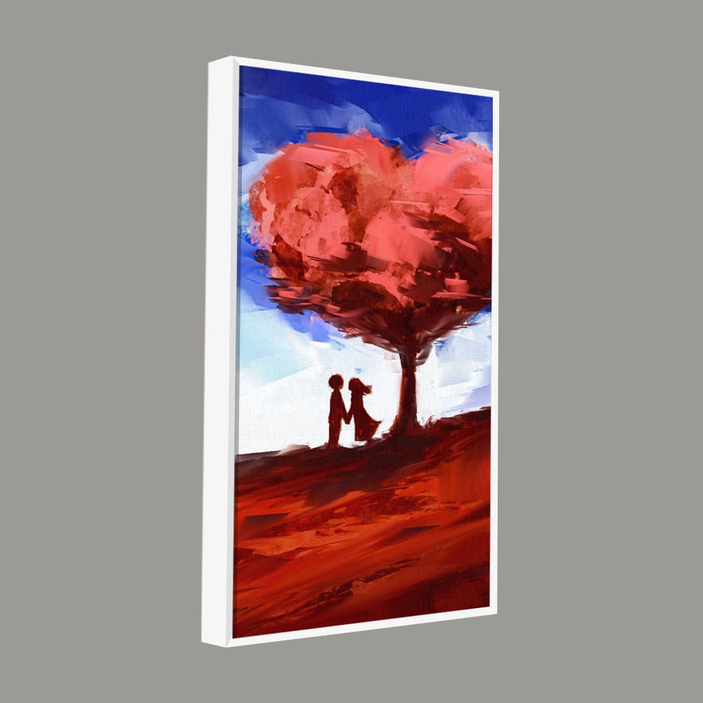 Red Love Heart Tree with Couple Premium Canvas Wall Painting