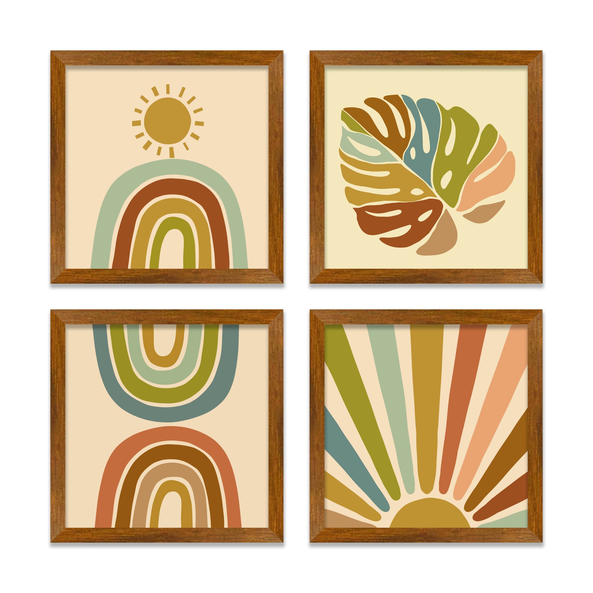 Rising Sun Abstract Art Wall Frame Set of Four