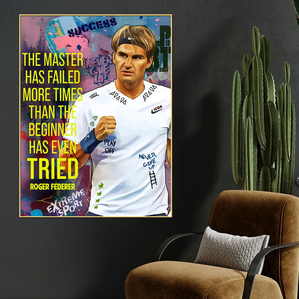 Roger Federer Never Give Up Cotton Canvas Wall Painting