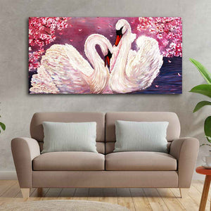 Romantic Couple of Swans Canvas Wall Painting