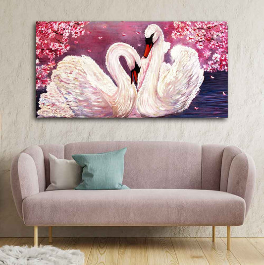 Romantic Couple of Swans Canvas Wall Painting