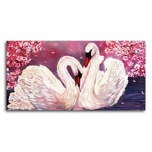 Romantic Couple of Swans Canvas Wall Painting