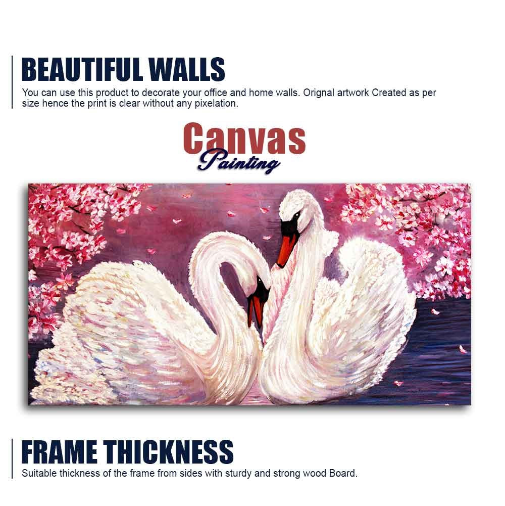 Romantic Couple of Swans Canvas Wall Painting