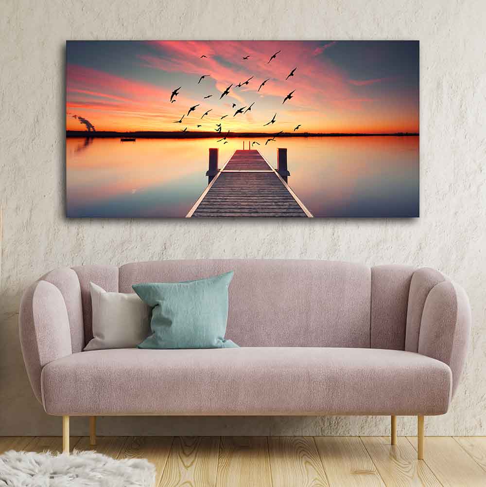 Romantic Wooden Jetty in Sunset Canvas wall Painting