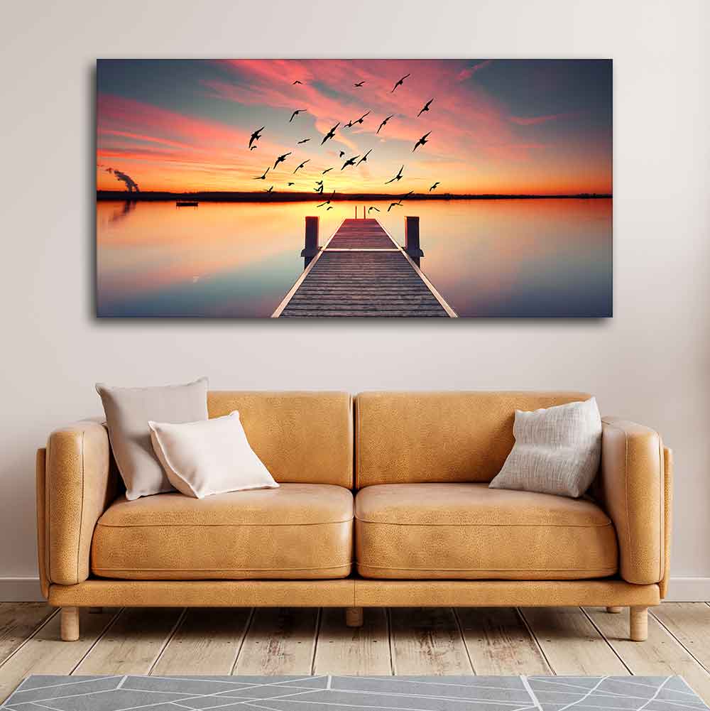 Romantic Wooden Jetty in Sunset Canvas wall Painting