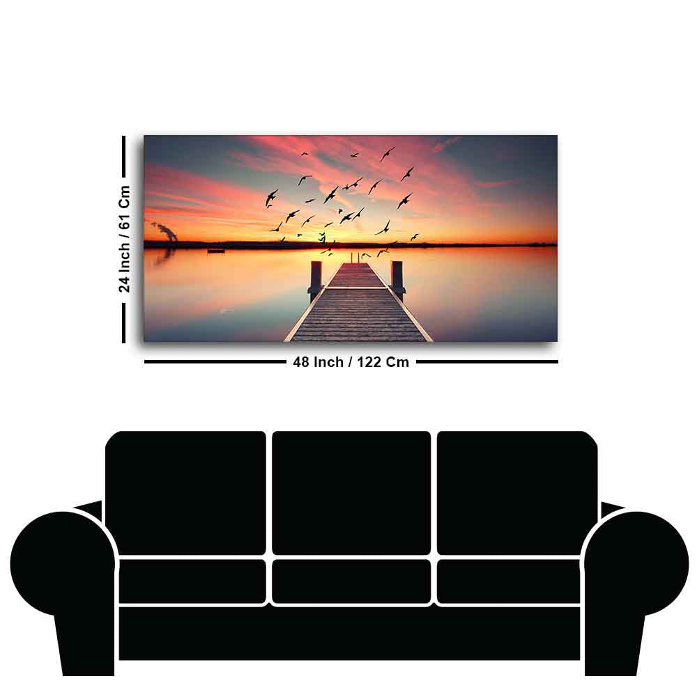 Romantic Wooden Jetty in Sunset Canvas wall Painting