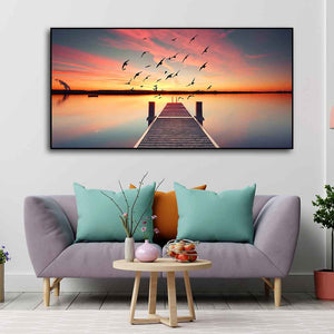 Romantic Wooden Jetty in Sunset Canvas wall Painting