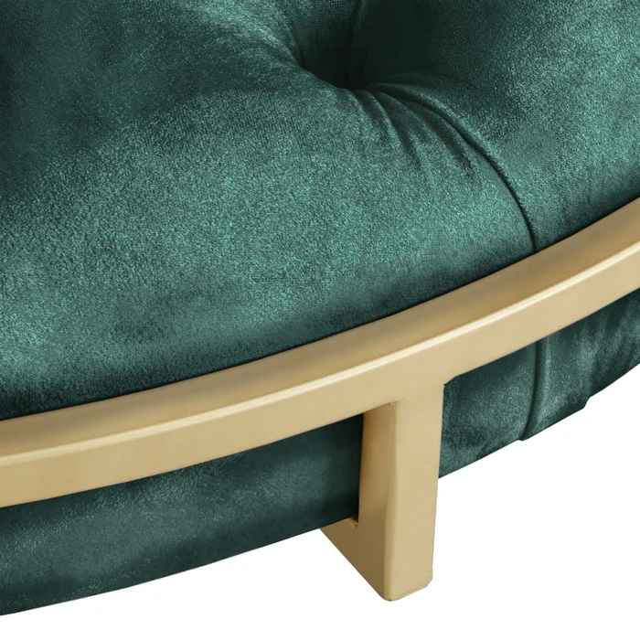 Round Shape Dark Green Velvet Ottoman with Golden Metal Finish